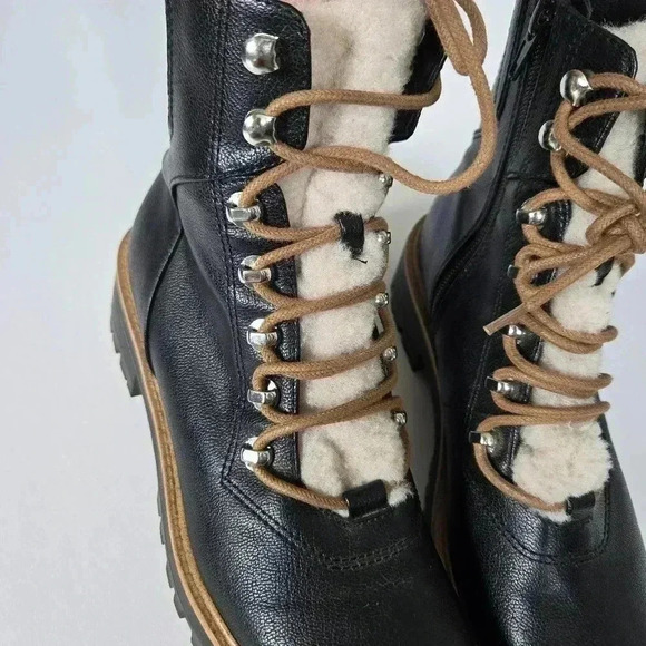 Nine West Ivani Sherpa Lace Up Lug Sole Combat Ankle Boots Booties Sz 6 - Picture 3 of 7
